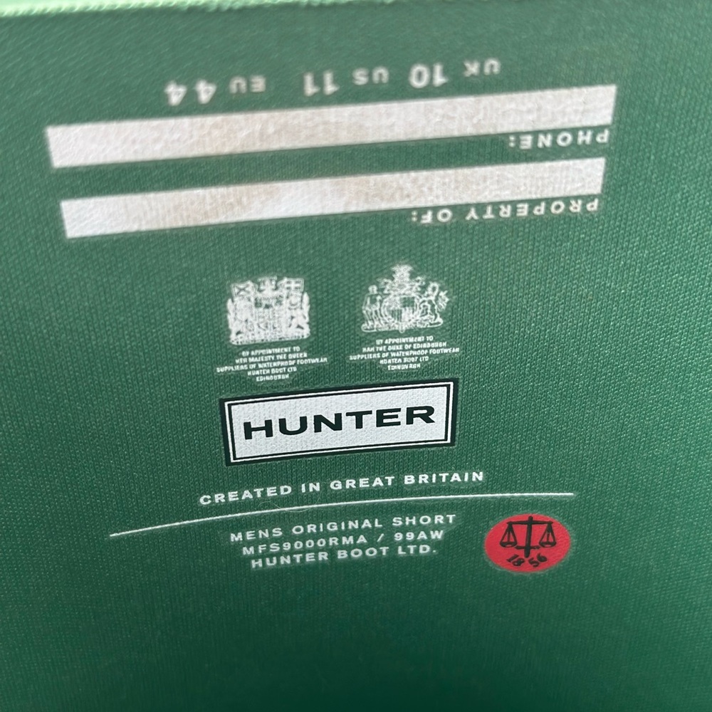 Men’s hunter boots, barely worn they didn’t fit my husband.